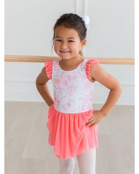 Bubblegum Pink Butterfly Garden Toile Flutter Sleeve Leotard