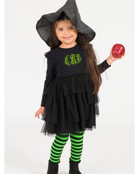 Black Flutter Tulle Long Sleeve Twirl Dress