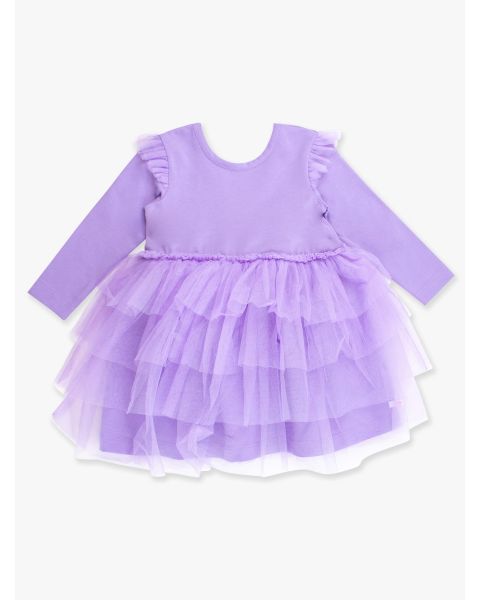 Wisteria Purple Flutter Tulle Long Sleeve Twirl Dress