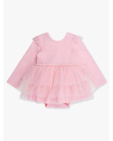 Pink Flutter Tulle Long Sleeve Twirl Romper