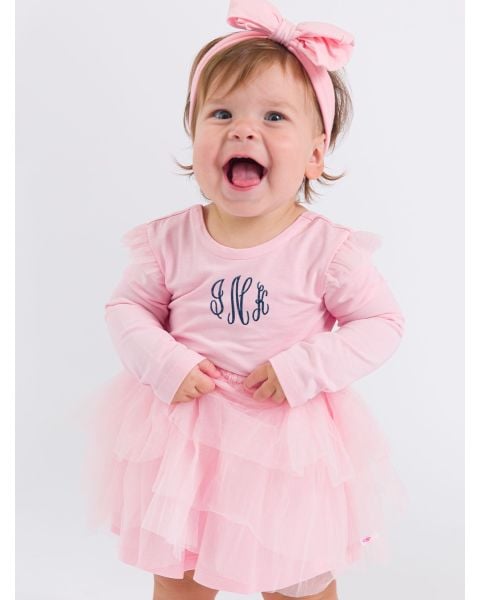 Pink Flutter Tulle Long Sleeve Twirl Romper