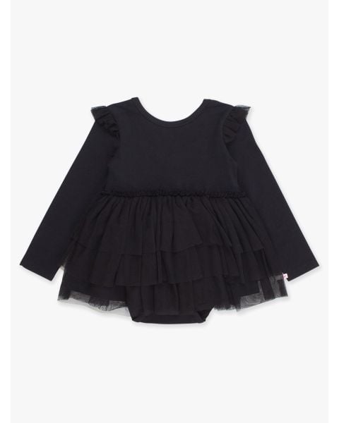 Black Flutter Tulle Long Sleeve Twirl Romper