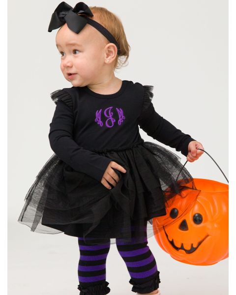 Black Flutter Tulle Long Sleeve Twirl Romper
