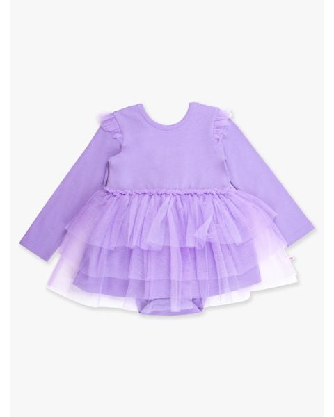 Wisteria Purple Flutter Tulle Long Sleeve Twirl Romper