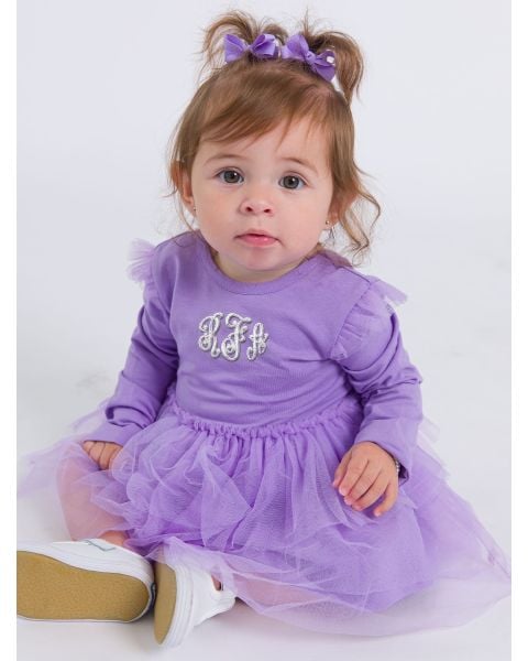 Wisteria Purple Flutter Tulle Long Sleeve Twirl Romper