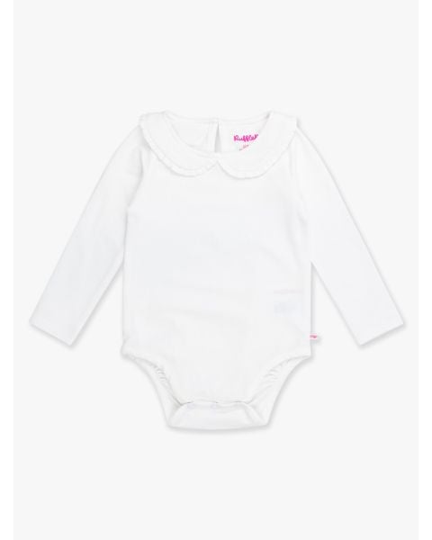 White Knit Long Sleeve Ruffle Peter Pan Bodysuit