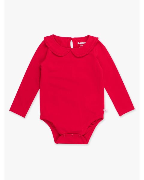 Red Knit Long Sleeve Ruffle Peter Pan Bodysuit