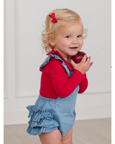 Red Knit Long Sleeve Ruffle Peter Pan Bodysuit