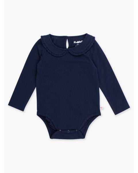 Dark Navy Knit Long Sleeve Ruffle Peter Pan Bodysuit