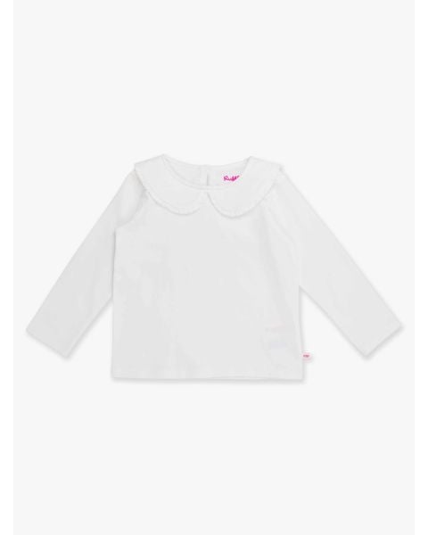 White Knit Long Sleeve Ruffle Peter Pan Tee