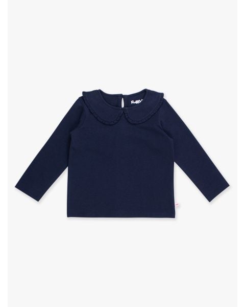 Dark Navy Knit Long Sleeve Ruffle Peter Pan Tee