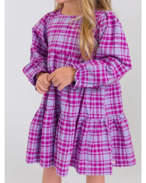 Harper Plaid Woven Long Sleeve Tiered Twirl Dress