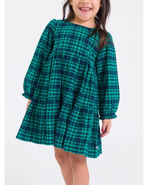 Hayden Plaid Woven Long Sleeve Tiered Twirl Dress