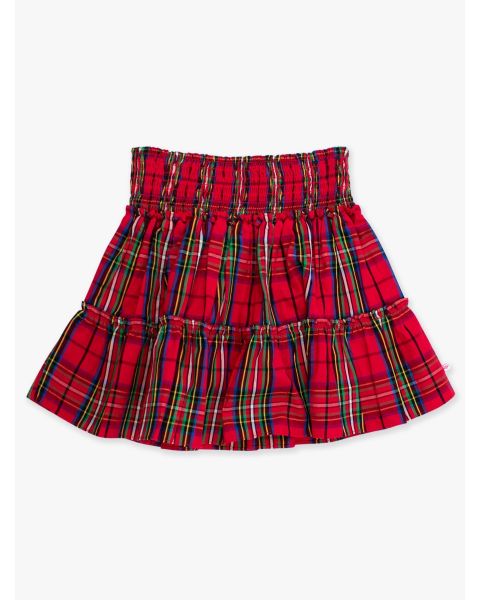 Red Nicholas Plaid Smocked Twirl Skirt