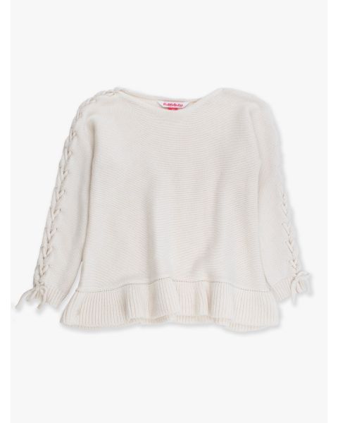Ivory Ruffle Hem Lace Up Sweater