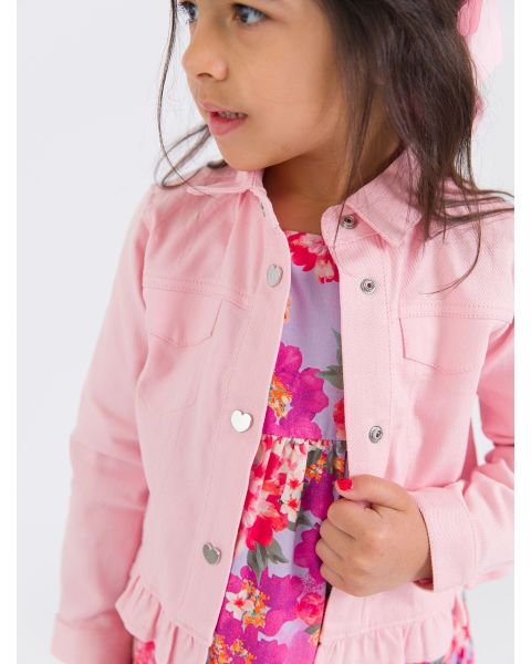 Pink Stretch Denim Ruffle Jacket