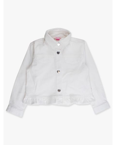 White Stretch Denim Ruffle Jacket