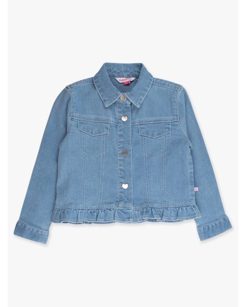 Light Wash Stretch Denim Ruffle Jacket