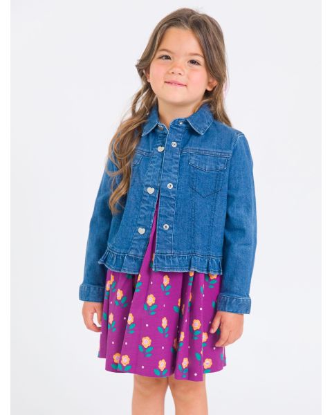 Medium Wash Stretch Denim Ruffle Jacket