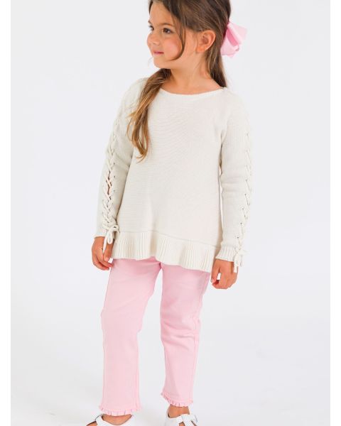 Pink Ruffle Straight Jeans