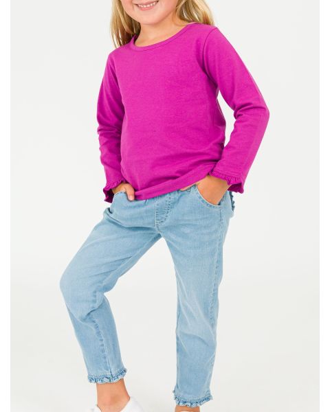 Light Wash Ruffle Straight Jeans
