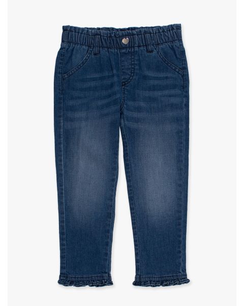 Medium Wash Ruffle Straight Jeans
