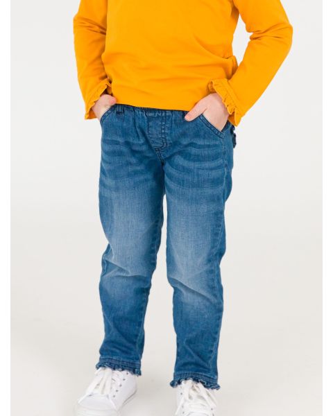 Medium Wash Ruffle Straight Jeans