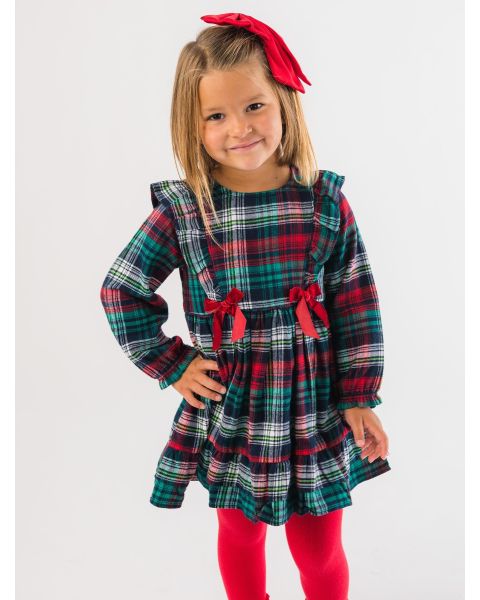 Christopher Plaid Woven Long Sleeve Waterfall Bow Dress