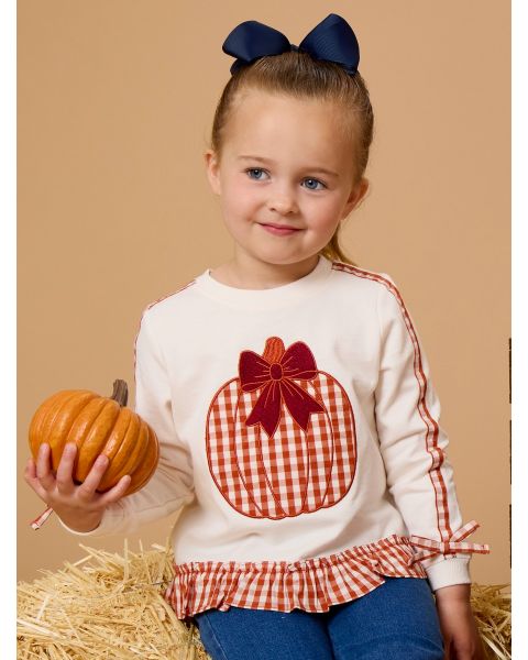 Pumpkin Bow Ivory Applique Ruffle Bow Sweatshirt