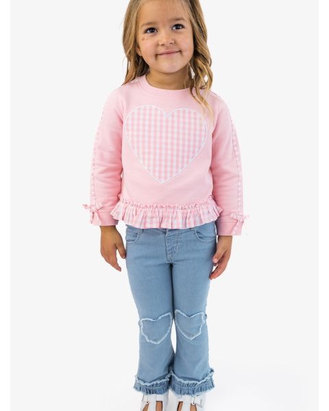 Light Wash Heart Applique Crop Flare Jeans