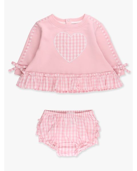 Heart Pink Gingham Long Sleeve Sweatshirt Swing Top and Bloomer Set