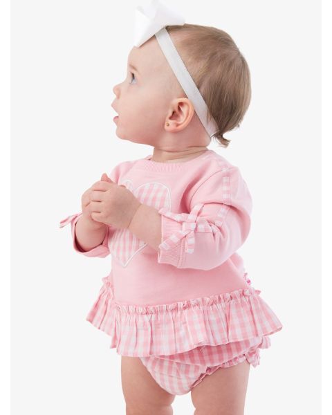 Heart Pink Gingham Long Sleeve Sweatshirt Swing Top and Bloomer Set