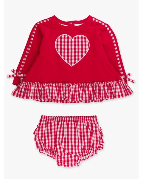 Heart Red Gingham Long Sleeve Sweatshirt Swing Top and Bloomer Set