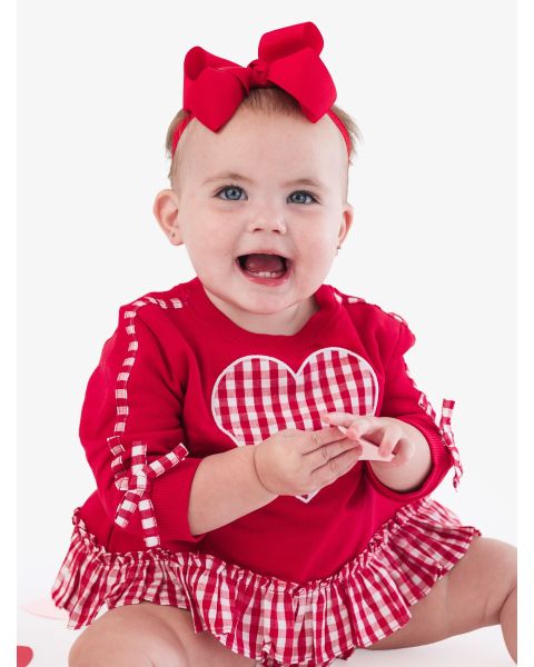 Heart Red Gingham Long Sleeve Sweatshirt Swing Top and Bloomer Set
