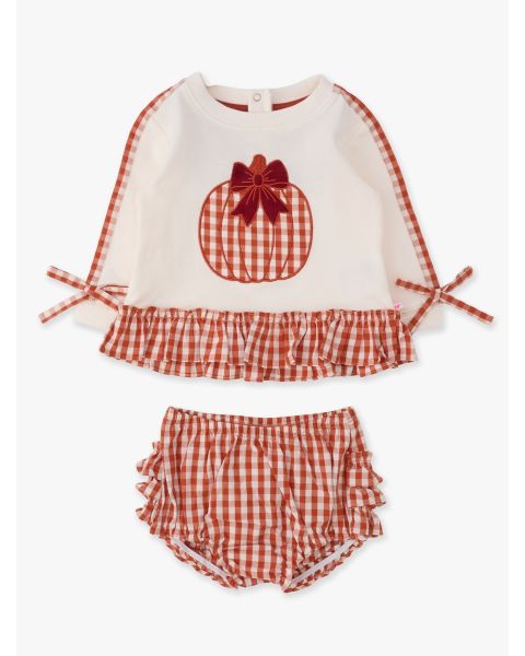 Pumpkin Bow Ivory Long Sleeve Sweatshirt Swing Top and Bloomer Set