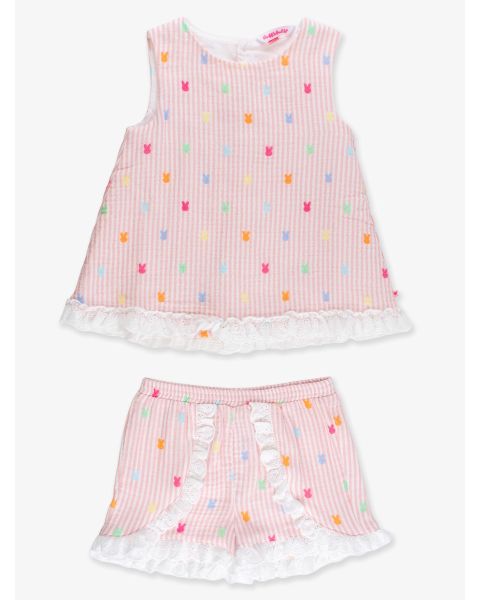Pink Bunny Stripe Cotton Gauze Swing Top and Short Set