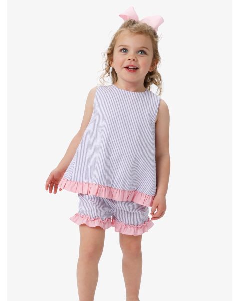 Wisteria Purple Seersucker Ruffle Swing Top and Short Set