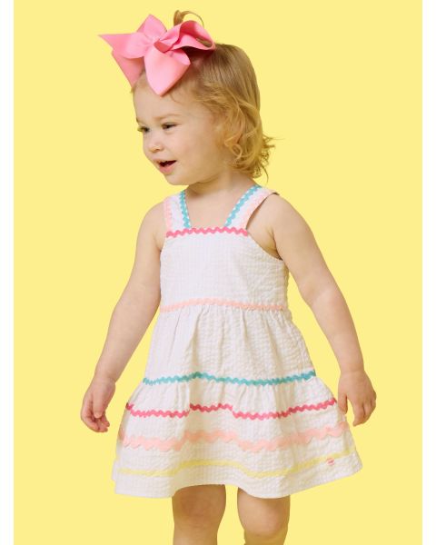 Rainbow White Signature Seersucker Tiered Ric Rac Swing Dress
