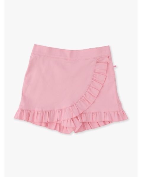 Pink Stretch Denim Ruffle Skort
