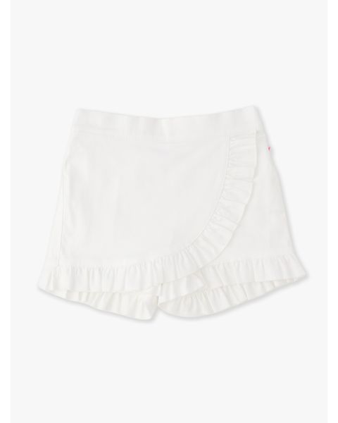 White Stretch Denim Ruffle Skort