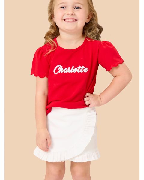 White Stretch Denim Ruffle Skort