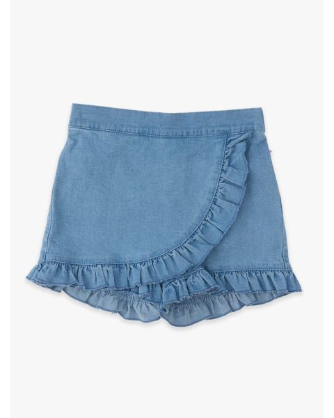 Light Wash Stretch Denim Ruffle Skort