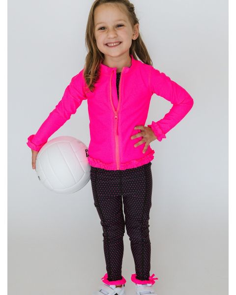 Black & Neon Magenta Tiny Dots Active Pocket Ruffle Legging