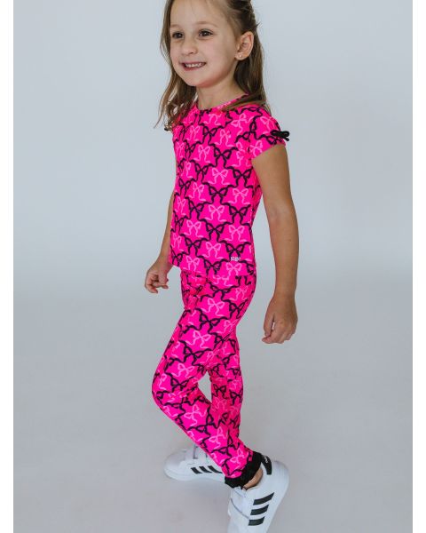Neon Magenta Bows Active Pocket Ruffle Legging