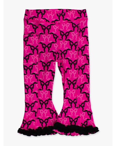 Neon Magenta Bows Active Flared Ruffle Hem Pants