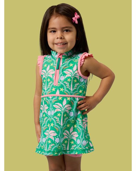 Coconut Cabana Active Sleeveless Zip Ruffle Sleeve Dress & Bike Short Set