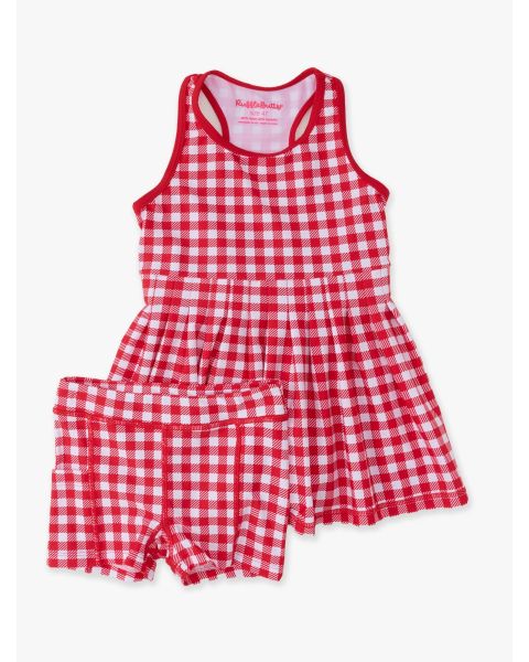 Red Gingham Active Dress & Bike Short Set