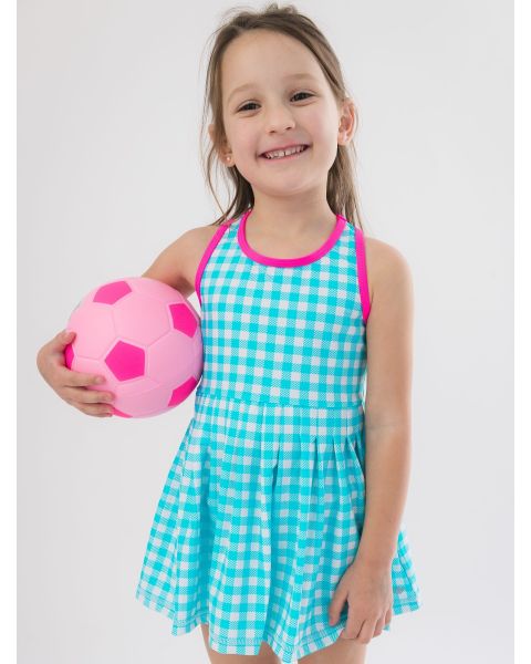 Bright Aqua Gingham Active Dress & Bike Short Set