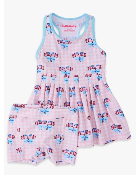 Pink Patriotic Gingham Active Dress & Bike Short Set