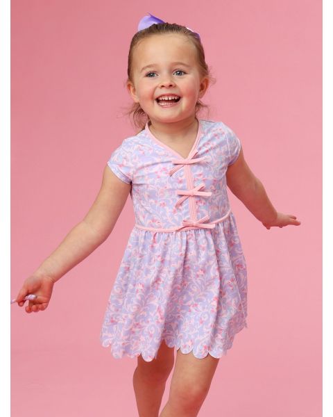 Lavender Floral Princess Active Short Sleeve Bow Dress & Bike Short Set